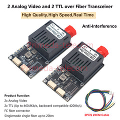 2 Analog video 2 TTL over Fiber Converter Optical Transceiver FC Singlemode 20Km UART TTL SBUS to Optic Controller TX RX A pair