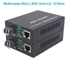 Многорежимный LC Gigabit Dual Fiber Media Converter - включает 2 LC SFP-трансивера 2 км, длина волны 1310 нм, LC в UTP Cat5e 10/100/1000 RJ-45 - скорость Gigabit Ethernet, 2 упаковки