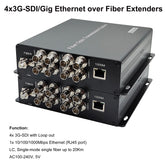 4x3G-SDI Gigabit Ethernet over Fiber Extenders - преобразователи несжатого видео Full HD аудио в оптоволокно, LC одномодовое одноволоконное волокно 20 км, без задержки. Комплект