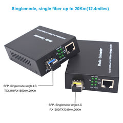 Медиаконвертеры 1.25G BiDi Gigabit Fast Ethernet одномодовые с одним LC-волокном, с 2-канальным модулем SFP-трансивера, 1310 нм/1550 нм, SMF, разъем RJ45 - SFP, до 20 км (12,4 мили)