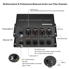 4 канала 48 В Phantom XLR сбалансированный аудио в оптоволоконные преобразователи удлинители, LC одномодовый одинарный оптоволоконный кабель 20 км SFP включает в себя несжатый профессиональный кристально чистый звук