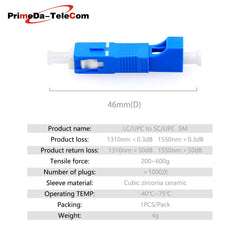 SC Male to LC Female FTTH Optical Equipment Tool Hybrid Flange Singlemode 9/125 SM Optical Fiber Adapter Connector for Digital Communication
