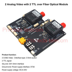 2 Analog Video with 2 TTL CRSF/SBUS over Fiber Optical Transceiver Module,3.5mm Audio interface for Video,XT30 power Singlemode up 20Km-TX/1310 & RX/1550nm