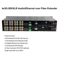 4 Bidi 3G-SDI Video XLR balanced Audio Gigabit Ethernet Extender over Fiber optic-Uncompressed Broadcast quality Singlemode up to 20Km Professional