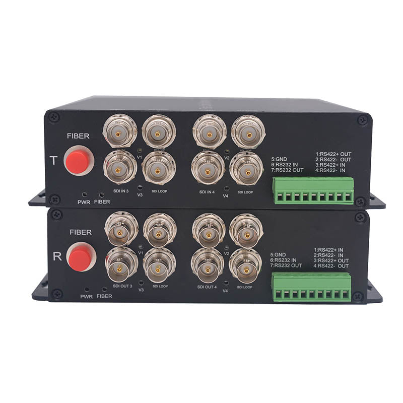 4 port 3G-SDI Video RS422 RS232 over Fiber Converters Uncompressed ,HD SDI to fiber extender Single-mode up 12.4mile(20Km) for Broadcast SDI cameras Professional quality