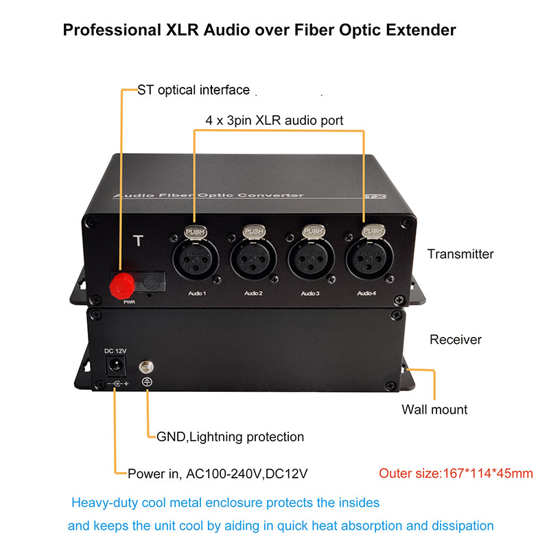 4-портовые XLR сбалансированные аудиоволоконные преобразователи SM 20 км, профессиональное качество вещания, 1 пара