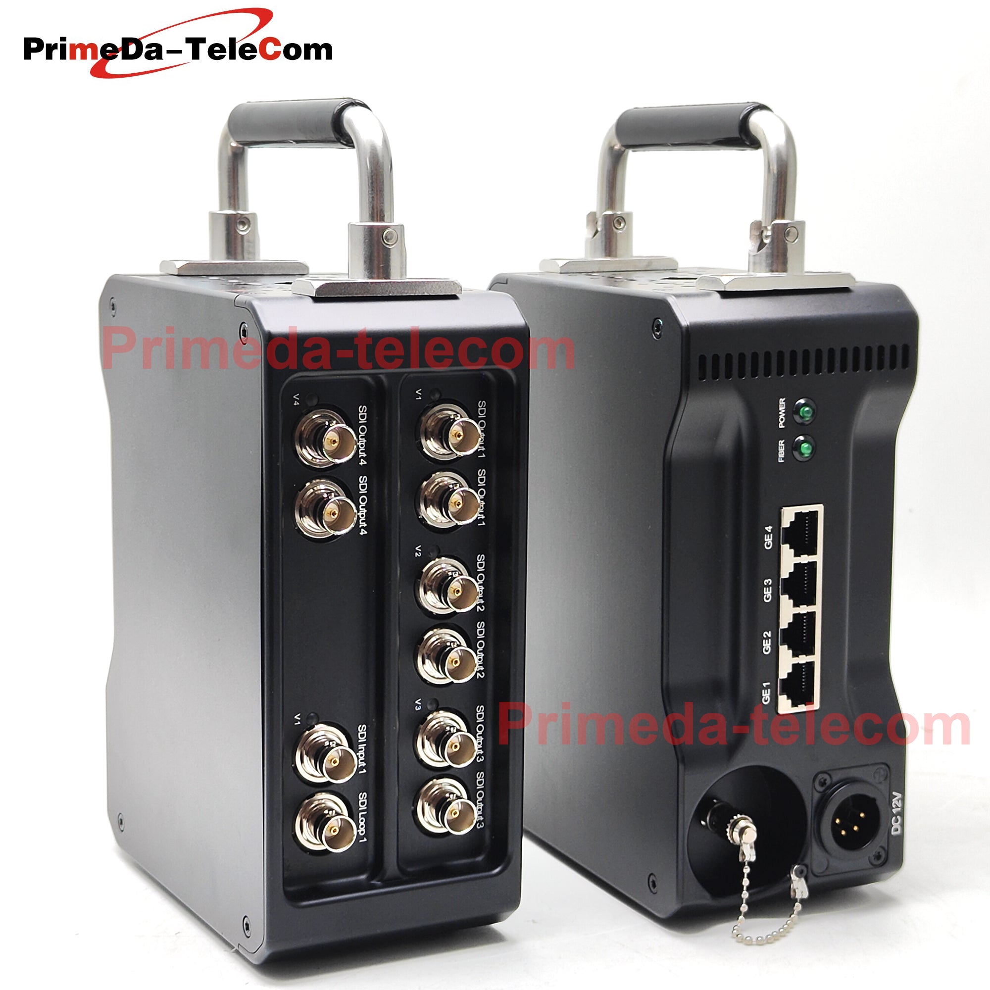 Professional Broadcast Protable BIDI 12G-SDI Video 4 Gigabit Ethernet over Fiber Optic Extender Media Converter ST Singlemode fiber up 10Km No delay Uncompressed Transmission 4 pin Canon DC12V Power -Equipped with Anton-Bauer