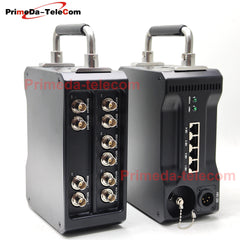 Professional Broadcast Protable BIDI 12G-SDI Video 4 Gigabit Ethernet over Fiber Optic Extender Media Converter ST Singlemode fiber up 10Km No delay Uncompressed Transmission 4 pin Canon DC12V Power -Equipped with Anton-Bauer