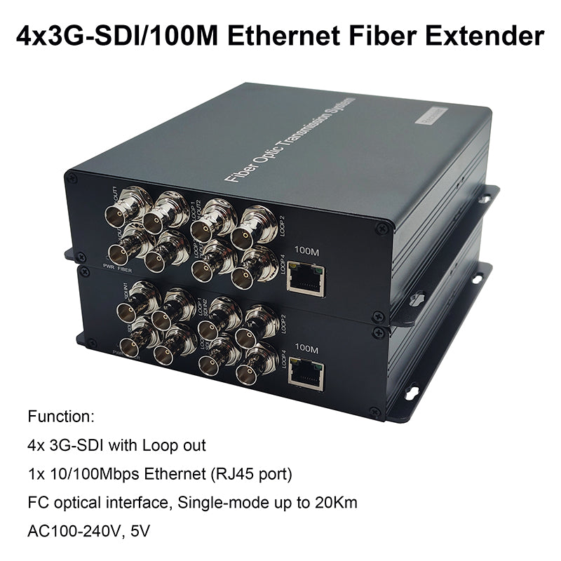 4Port 3G SDI Ethernet over Fiber Optic Media Converters, Uncompressed,HD Video Audio fiber extender, High quality 1 Pair