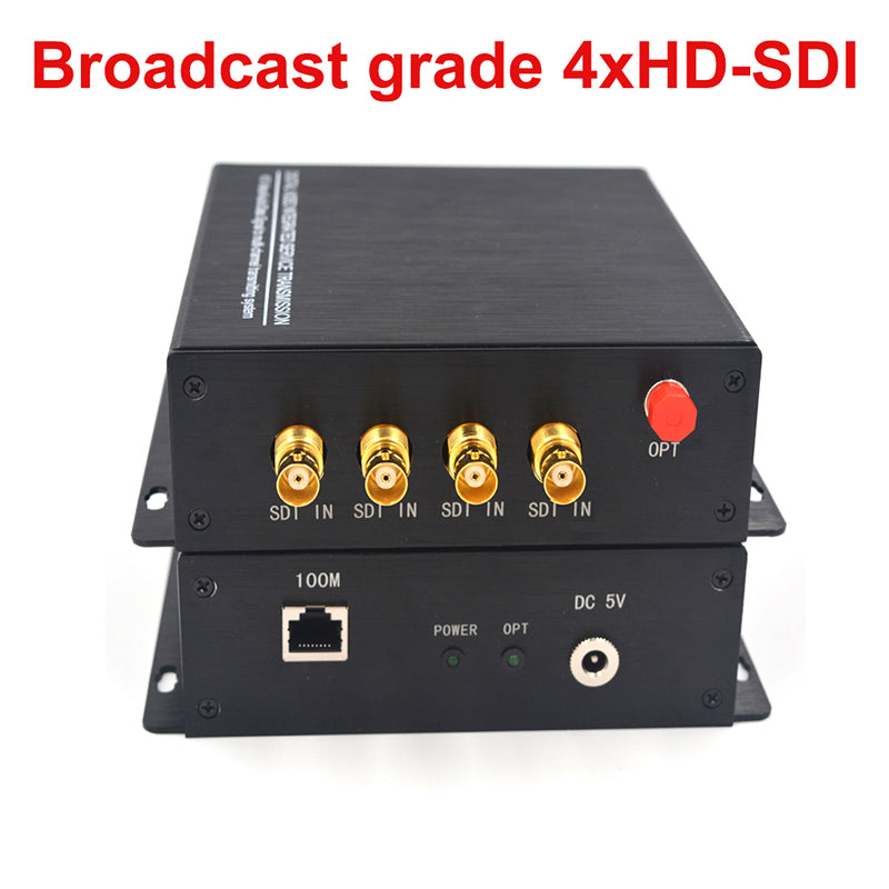 4-канальный HD-SDI Видео Аудио Ethernet по оптоволокну Преобразователи A Set, Несжатый FC Одномодовый 20 км, Поддержка 1080P 30 Гц Макс. Трансляция профессионального качества