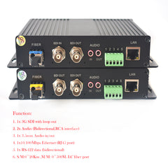 Multifunction 3G-SDI RS422 RJ45 Ethernet over Fiber Optic Media Converter, Uncompressed HD Video Audio extenders to fiber optic ,Singlemode fiber up to 12.4miles, Multimode up to 500m A set