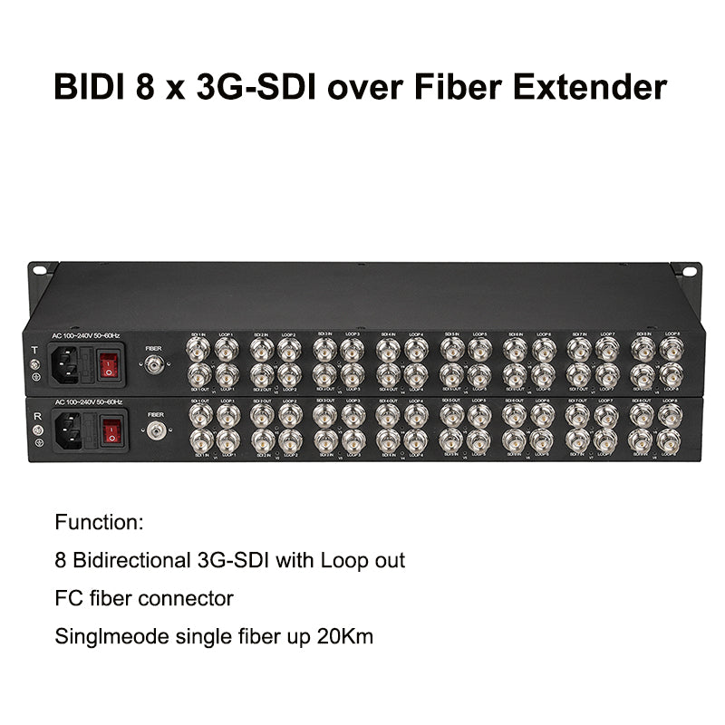 8 Port BIDI 3G/HD-SDI over Fiber Optic Media Converter FC with Loop out Singlemode up to 20Km,Uncompressed No Loss Broadcast Professional high quality , A pair