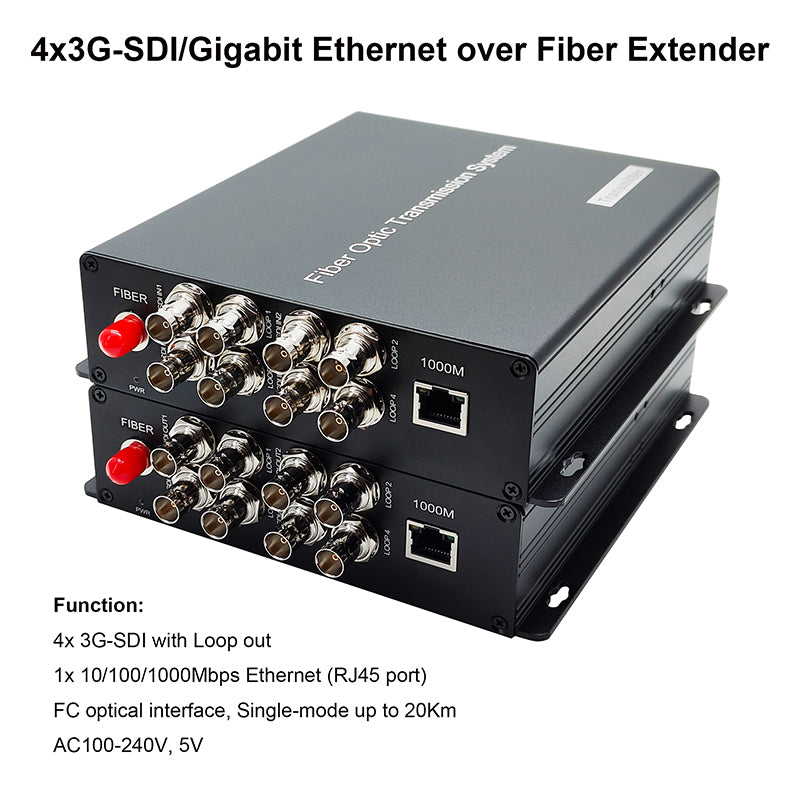 4Port 3G SDI Ethernet over Fiber Optic Media Converters, Uncompressed,HD Video Audio fiber extender, High quality 1 Pair