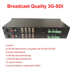 4 channel Bidirectional 3G-SDI Video Audio RS485 RS232 Fiber Optic Media converter,FC SM 20km Professional, Support 1080p 60HZ 50Hz 30Hz more