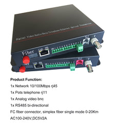 Multifuctional Analog Video POTS Telephone Network RS485 over Fiber Converter A set, FC port,Singlemode up to 20Km,Multimode up 500m