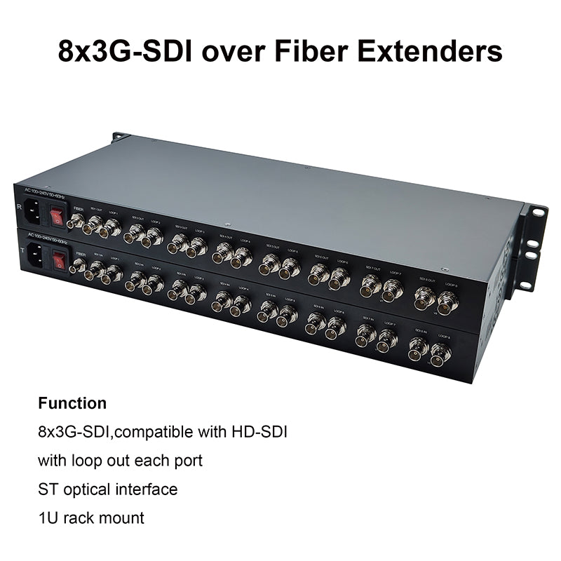 8 Port 3G-SDI over Fiber Optic Media Converters with Loop out,ST optical module Uncompressed HD Video Audio optical transceiver,Singlemode up to 20Km,Compatible with 3G-SDI,HD-SDI Camera