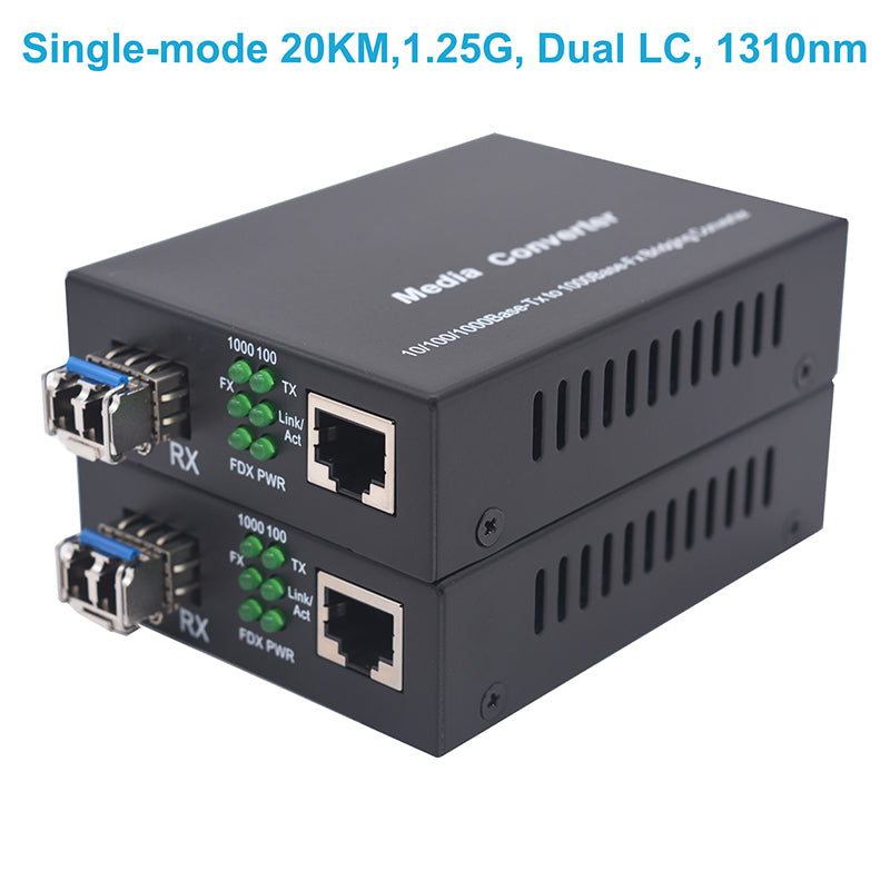 Медиаконвертер 1.25G Bidi Gigabit Single-Mode Dual Fiber в Ethernet, слот SFP, с 2 модулями bidi SFP LC Fiber, 1310 нм, до 20 км (12,4 мили) – 2 шт.