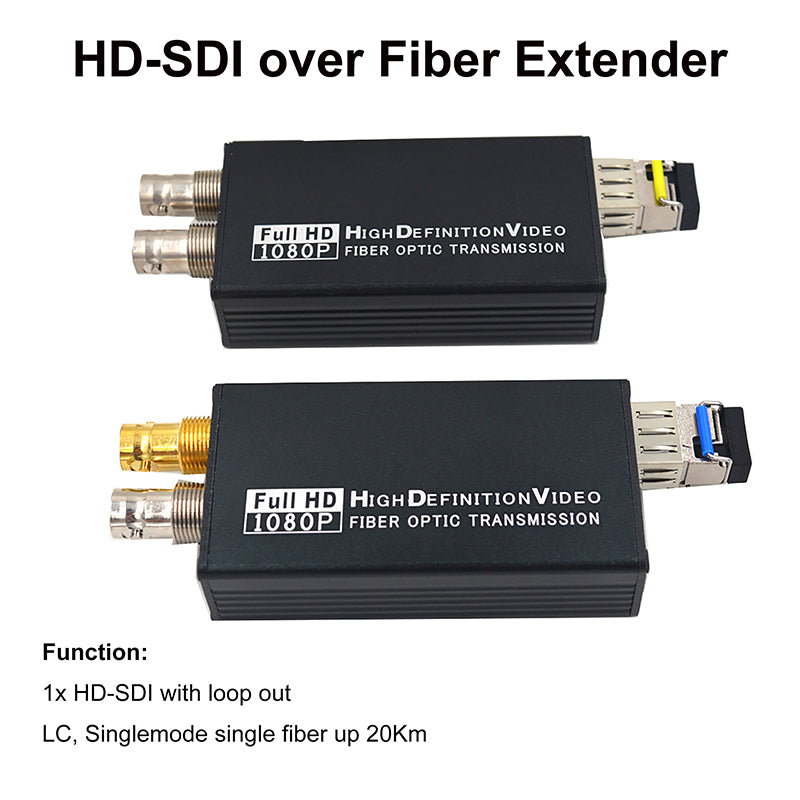 3G/HD-SDI Fiber Optic Extenders with loop out, Uncompressed Full HD Video fiber converters adapter, Broadcast level Singlemode 20Km