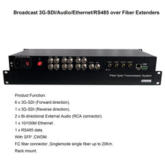 7 port 3G SDI Audio Ethernet RS485 over Fiber Optic Extenders, Uncompressed HD Video Audio Fiber Converters, Ethernet RJ45 over Fiber, FC Singlemode 20Km Profesional broadcast high quality