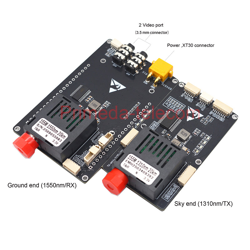 2 Analog Video with 2 TTL CRSF/SBUS over Fiber Optical Transceiver Module,3.5mm Audio interface for Video,XT30 power Singlemode up 20Km-TX/1310 & RX/1550nm