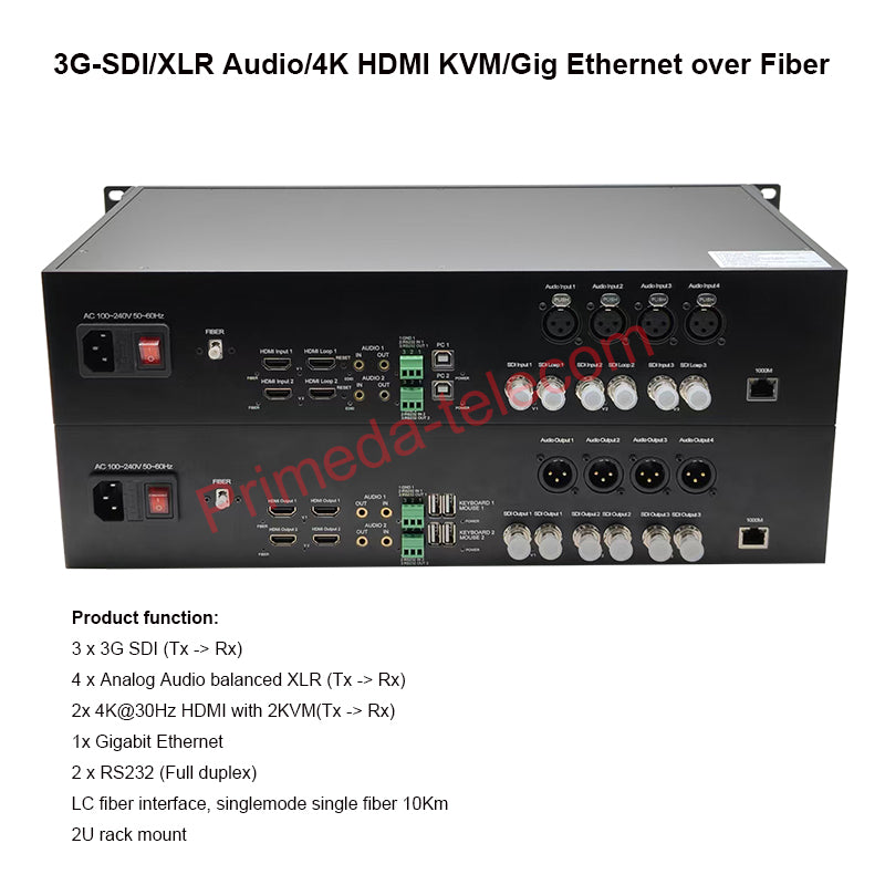 Multifunctional 3G-SDI/XLR Audio/4K HDMI KVM/Gigabit Ethernet over Fiber Extenders- Uncompressed Full HD Video Audio to Fiber Converters, LC Singlemode Single Fiber 20Km, No Delay A Set