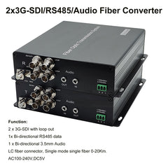 2Port 3G-SDI Video Audio RS485 over Fiber Optic Converters A pair, LC optical transceiver ,Single mode single fiber up 20Km Professional broadcast grade quality