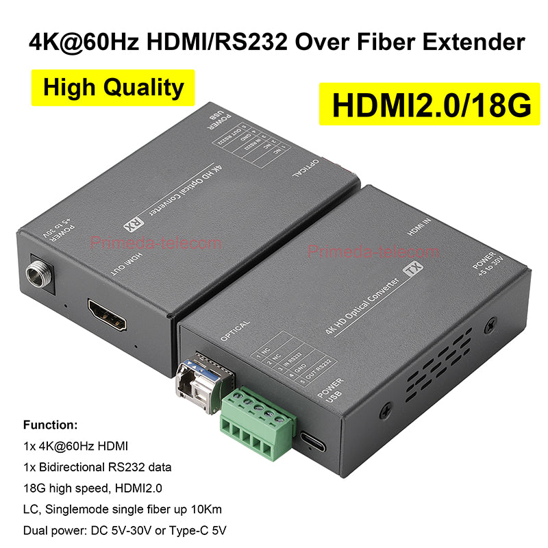 Extensor HDMI de fibra óptica 4K@60Hz 18Gbps de alta velocidad con RS232 SFP LC Monomodo de fibra única hasta 10km Grado de transmisión profesional Latencia cero