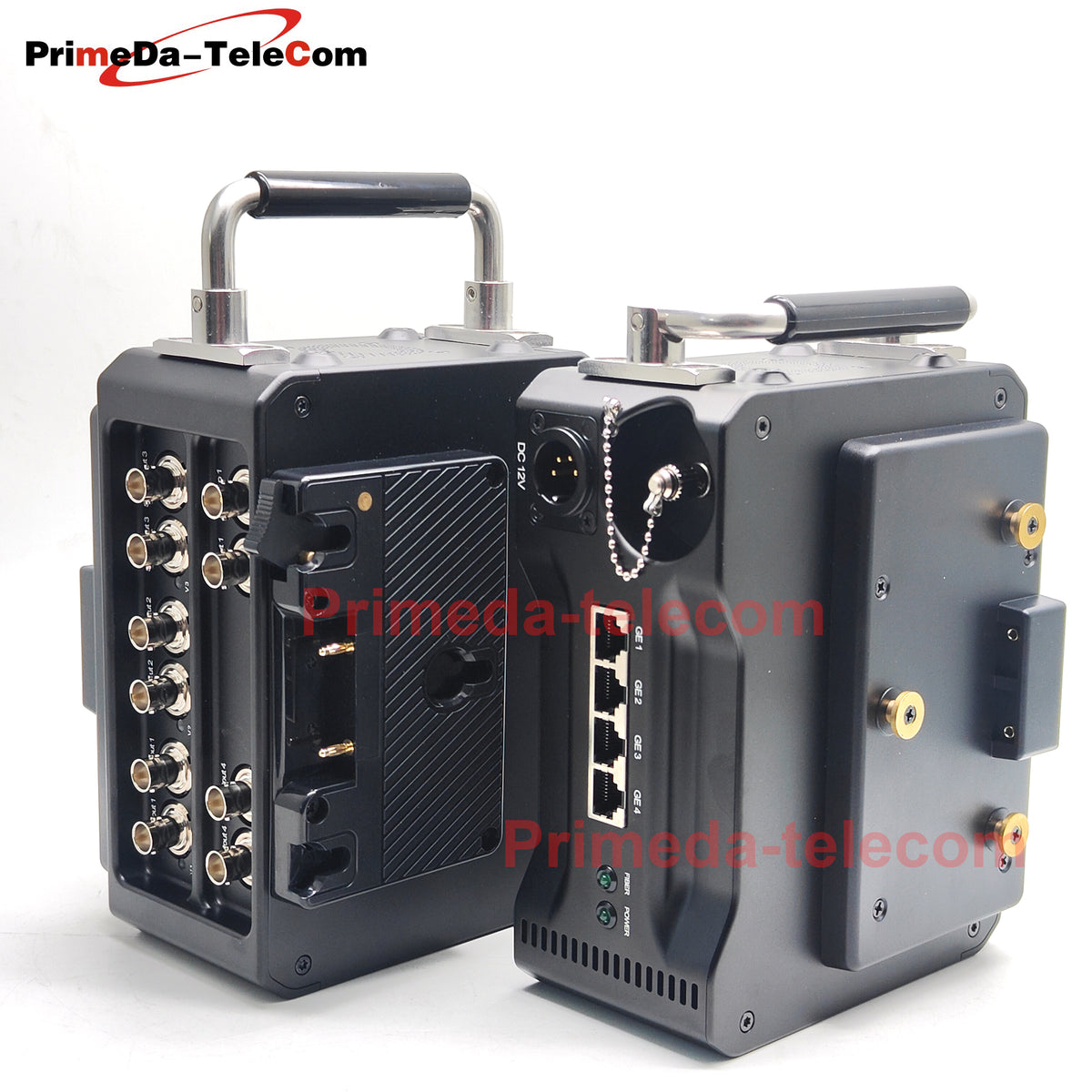 Professional Broadcast Protable BIDI 12G-SDI Video 4 Gigabit Ethernet over Fiber Optic Extender Media Converter ST Singlemode fiber up 10Km No delay Uncompressed Transmission 4 pin Canon DC12V Power -Equipped with Anton-Bauer