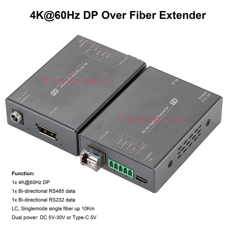 Extensor Displayport DP sobre fibra óptica 4K@60Hz con RS485 RS232 SFP LC monomodo fibra única hasta 10km Calidad profesional de emisión Latencia cero