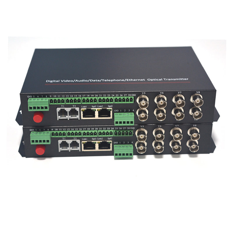 4 port Video Ethernet RS485 RS232 data over one Fiber optic media Converters A set, Singlemode 20Km Multimode 500m, Transmitter and Receiver for analog cameras surveillance