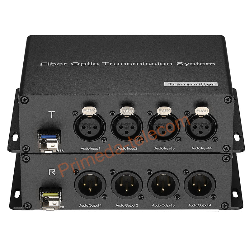 Extensor de audio balanceado de 4 XLR por fibra óptica ST, fibra monomodo hasta 20Km LC SFP incluido, sin compresión, sin retardo, grado profesional, sonido nítido