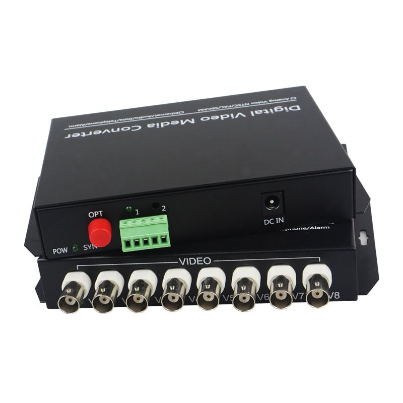 8 port Analog video fiber converters A set. PAL NTSC SECAM video over fiber extenders, FC Singlemode up 20Km for Video monitoring, Security Systems and more