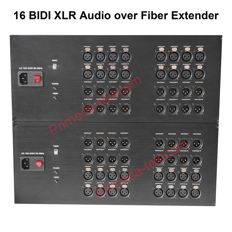 Extensor de audio balanceado XLR bidireccional de 16 canales por fibra óptica, montaje en rack 4U - Fibra monomodo hasta 20 km LC SFP incluido, sin compresión, sin retardo, grado profesional, sonido nítido