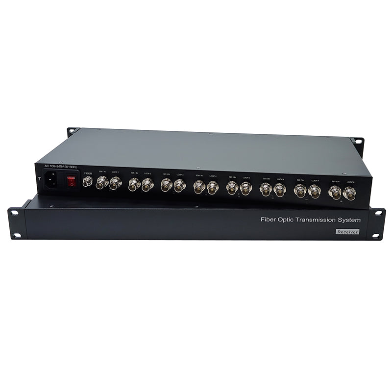 8 Port 3G-SDI over Fiber Optic Media Converters with Loop out,ST optical module Uncompressed HD Video Audio optical transceiver,Singlemode up to 20Km,Compatible with 3G-SDI,HD-SDI Camera