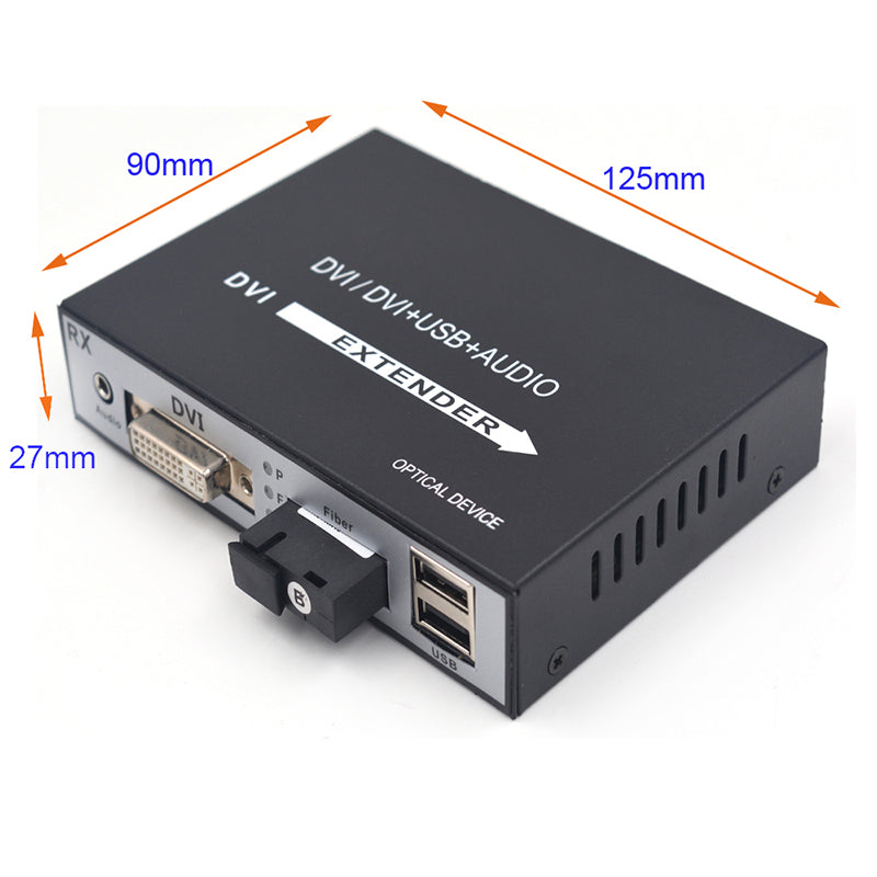 Видео DVI по оптоволоконному удлинителю с KVM USB и стереозвуком 3,5 мм, оптические преобразователи аудио- и видеосигнала 1080P Full HD DVI, одномодовое оптоволокно SC до 20 км (12,4 мили) Комплект