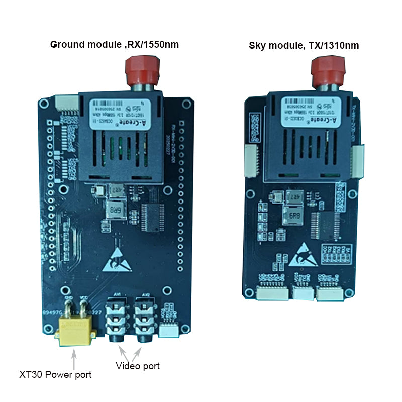 2 Analog Video with 2 TTL over Fiber Optical Transceiver Module,3.5mm Audio interface for Video,XT30 power Singlemode up 20Km-TX/1310 & RX/1550nm