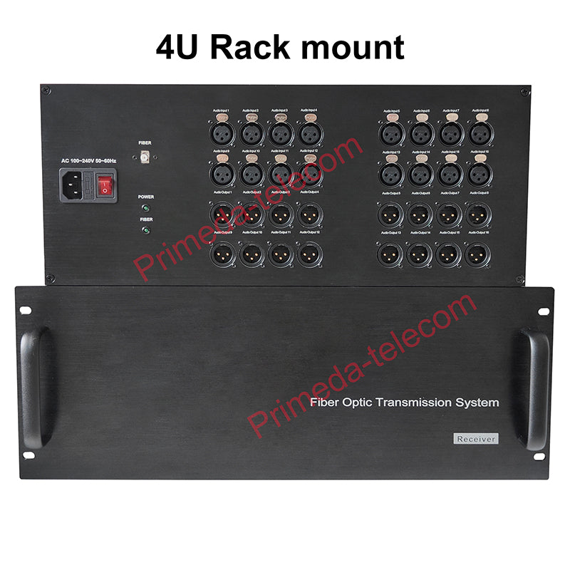 Extensor de audio balanceado XLR bidireccional de 16 canales por fibra óptica, montaje en rack 4U - Fibra monomodo hasta 20 km LC SFP incluido, sin compresión, sin retardo, grado profesional, sonido nítido