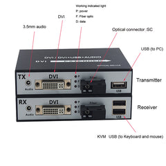 Видео DVI по оптоволоконному удлинителю с KVM USB и стереозвуком 3,5 мм, оптические преобразователи аудио- и видеосигнала 1080P Full HD DVI, одномодовое оптоволокно SC до 20 км (12,4 мили) Комплект