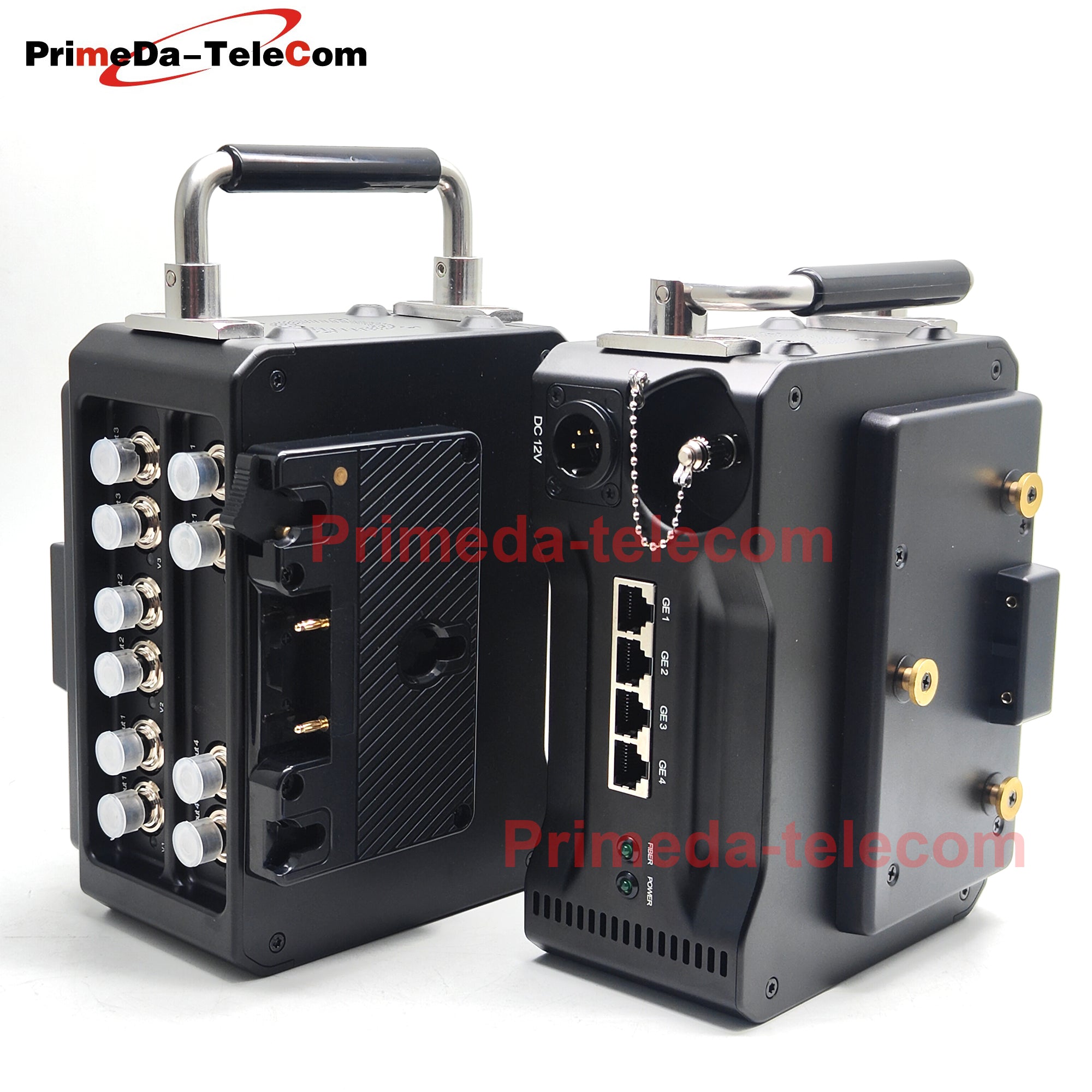 Professional Broadcast Protable BIDI 12G-SDI Video 4 Gigabit Ethernet over Fiber Optic Extender Media Converter ST Singlemode fiber up 10Km No delay Uncompressed Transmission 4 pin Canon DC12V Power -Equipped with Anton-Bauer