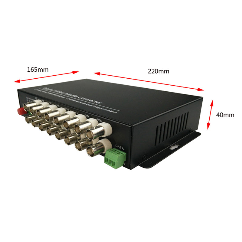 16 port Analog video fiber converters A set. PAL NTSC SECAM video over fiber extenders, FC Singlemode up 20Km for Video monitoring, Security Systems and more