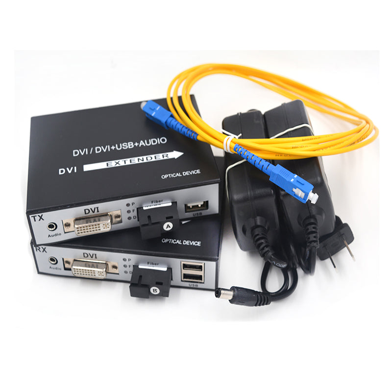 Видео DVI по оптоволоконному удлинителю с KVM USB и стереозвуком 3,5 мм, оптические преобразователи аудио- и видеосигнала 1080P Full HD DVI, одномодовое оптоволокно SC до 20 км (12,4 мили) Комплект