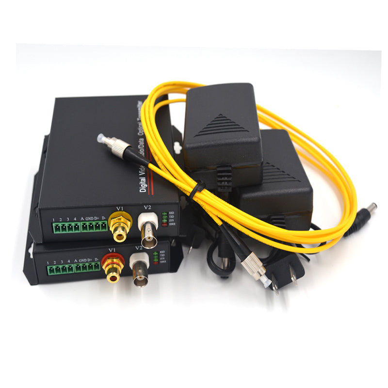 Analog Video Audio RS485 over Fiber Media Converters A set, FC optical port, Singlemode fiber up to 20Km, Multimode 500m