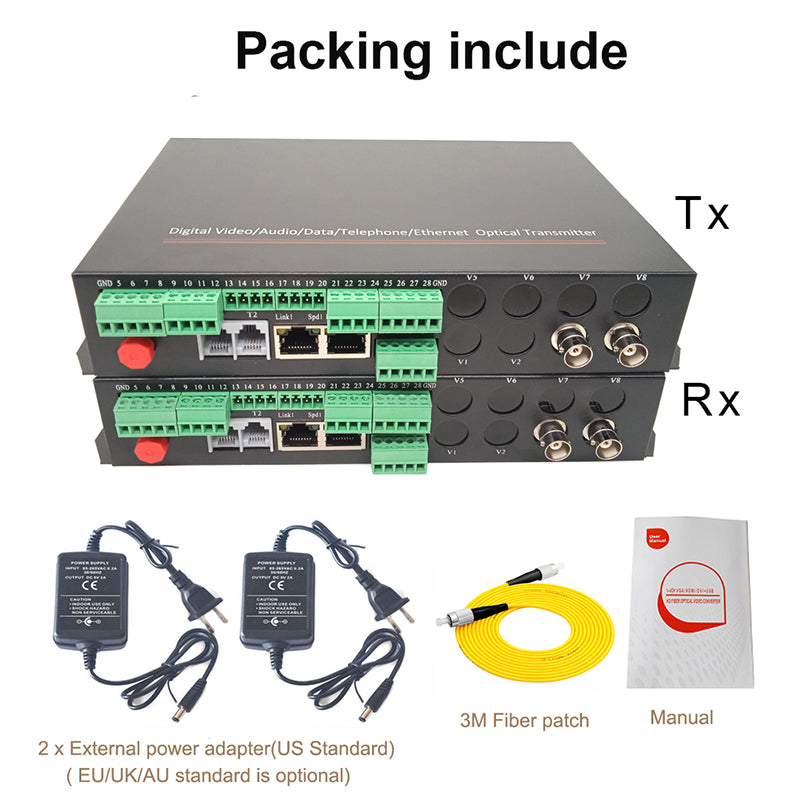 2 Video Ethernet Contact closure Pots telephone over Fiber Extender FC Singlemode up 20Km 1 pair