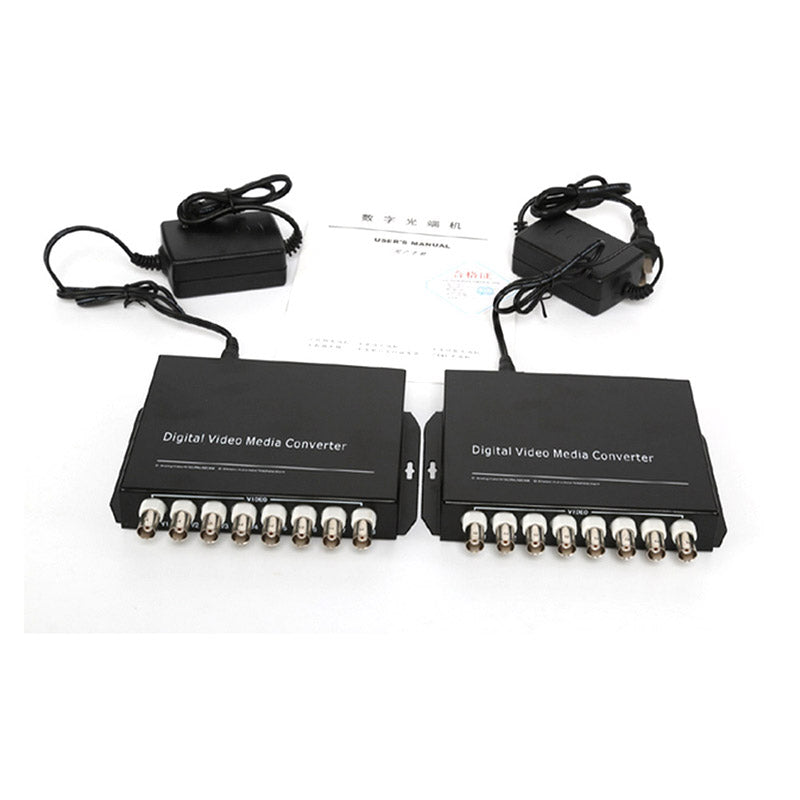 8 port Analog video fiber converters A set. PAL NTSC SECAM video over fiber extenders, FC Singlemode up 20Km for Video monitoring, Security Systems and more