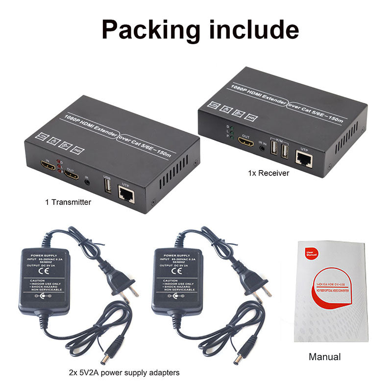 1080P HDMI over Cat5e/6 Ethernet Converter up to 150m with KVM and IR Loop Out,Support 1 send multiple receive