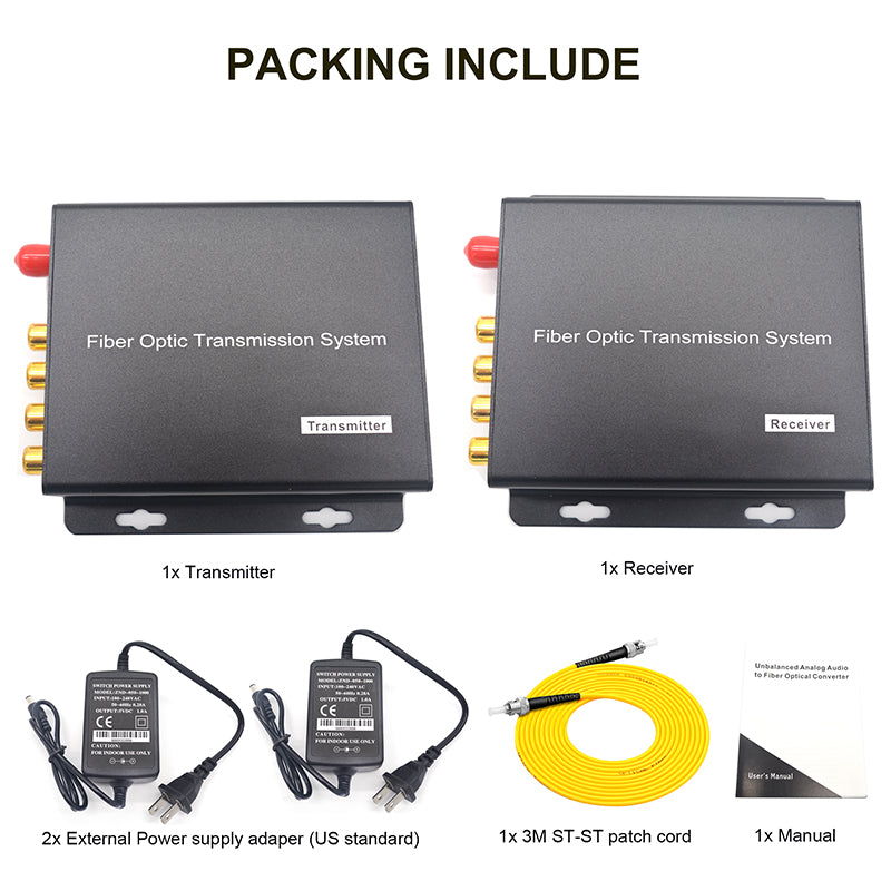 2 port BIDI RCA Audio Fiber Converters,Unbalanced RCA Analog Audio Extender 2 in 2 out