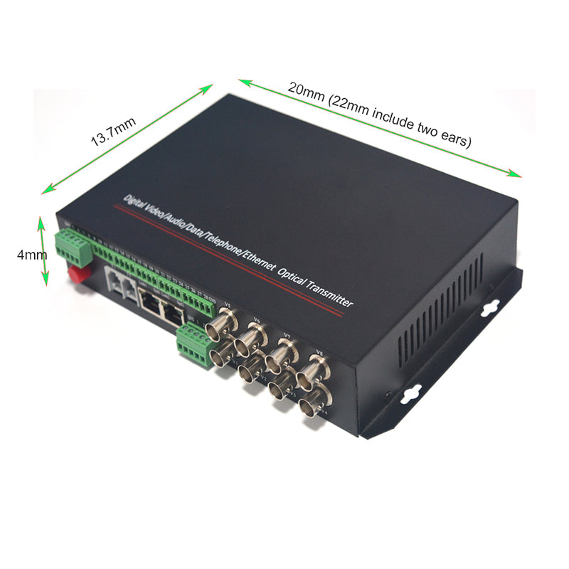 4 port Video Ethernet RS485 RS232 data over one Fiber optic media Converters A set, Singlemode 20Km Multimode 500m, Transmitter and Receiver for analog cameras surveillance