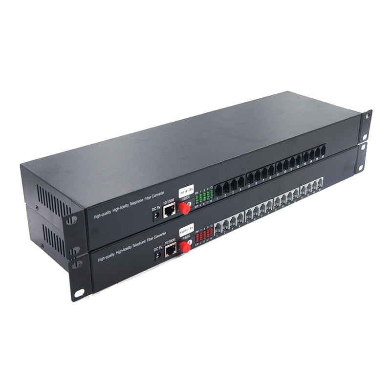 16 телефонов POTS и удлинители Ethernet по оптоволокну 1 комплект - телефонные линии POTS по оптоволоконному преобразователю, одномодовый 20 км и многомодовый 500 м, поддержка идентификатора вызываемого абонента, звонка и факса