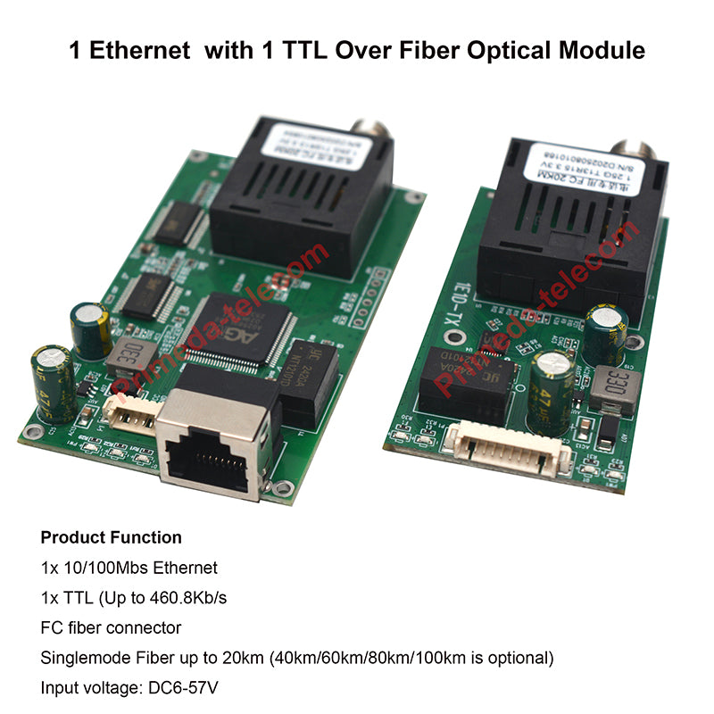 1 IP Ethernet Video with 1 TTL data Over Fiber Optic Converter digital TX 1310nm/RX 1550nm , FC Singlemode Fiber 20km 40km,60km, High Speed TTL up 460Kb/S, Anti-interference