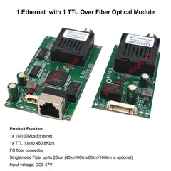 1 IP Ethernet Video with 1 TTL data Over Fiber Optic Converter digital TX 1310nm/RX 1550nm , FC Singlemode Fiber 20km 40km,60km, High Speed TTL up 460Kb/S, Anti-interference